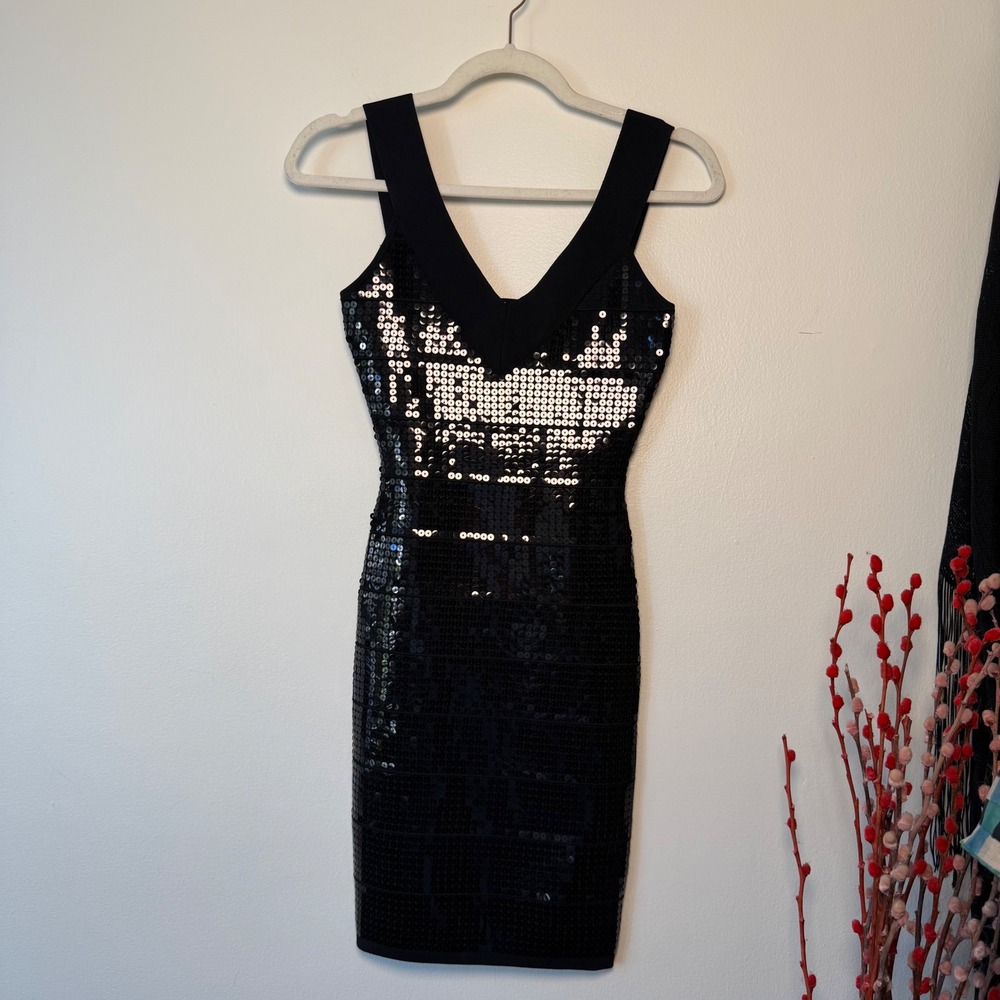 Marciano by Guess Black Sequin Bandage Bodycon Mini Dress Y2K Mcbling Formal